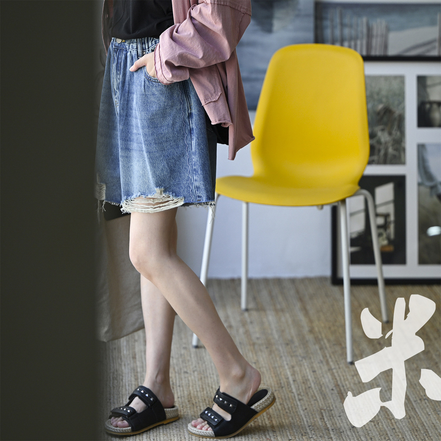 包邮N57860 韩版休闲松紧腰宽松洋气破洞牛仔短裤女26夏 米兰宣言
