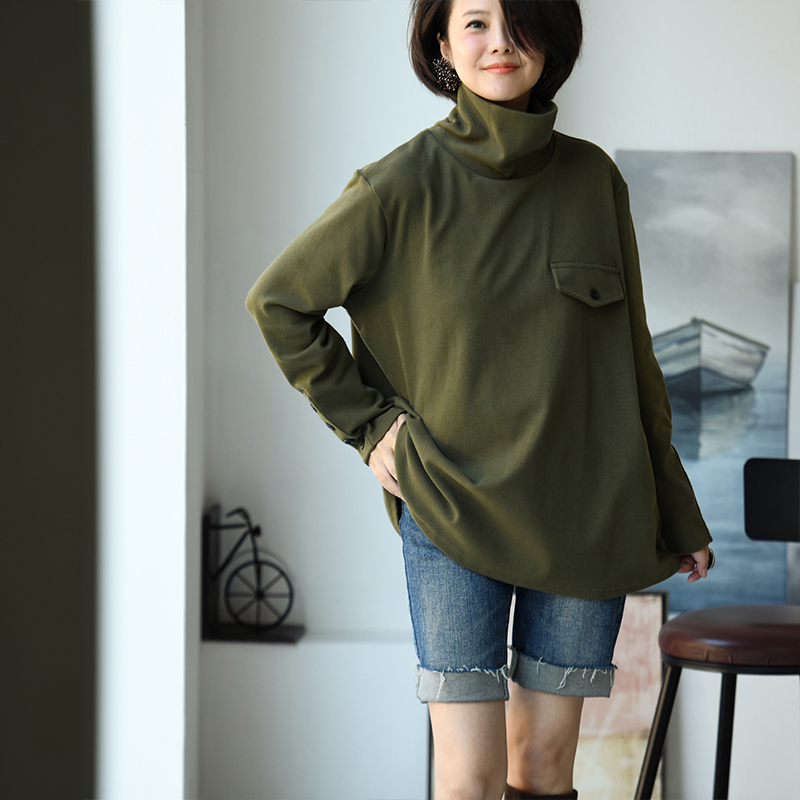 高领磨毛打底大卫衣文艺复古做旧