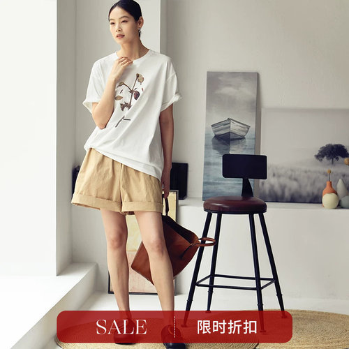 干枯玫瑰印花T恤文艺凉爽短袖