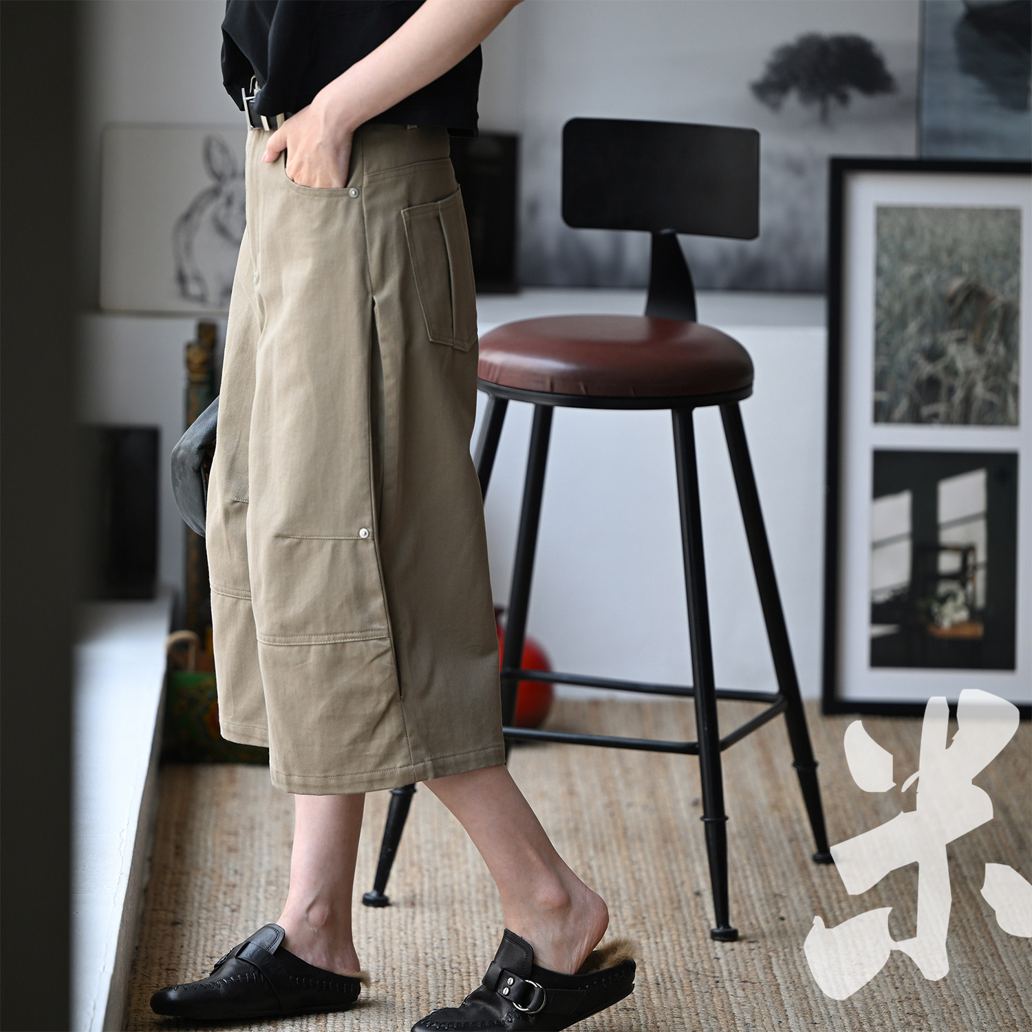 包邮K71898 文艺休闲高腰直筒纯棉铆钉工装七分裤女夏装2026