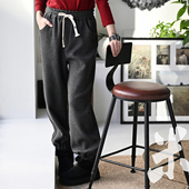 女26 文艺休闲百搭深灰撞绿色小扣单兜直筒收口休闲裤 包邮 K9060C