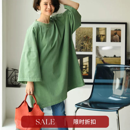 文艺水洗做旧长款大T恤女春夏