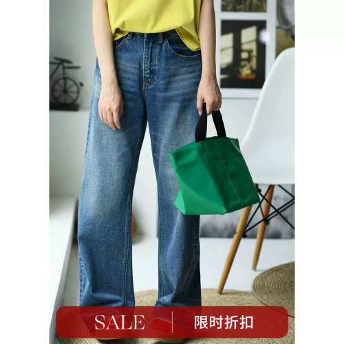 宽松显瘦做旧直筒牛仔长裤女秋
