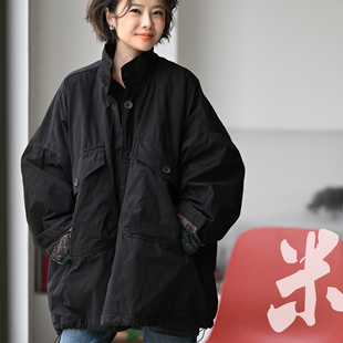 F93385 文艺复古宽松大版纯棉纯色大兜棉服女2026年冬季 米兰宣言