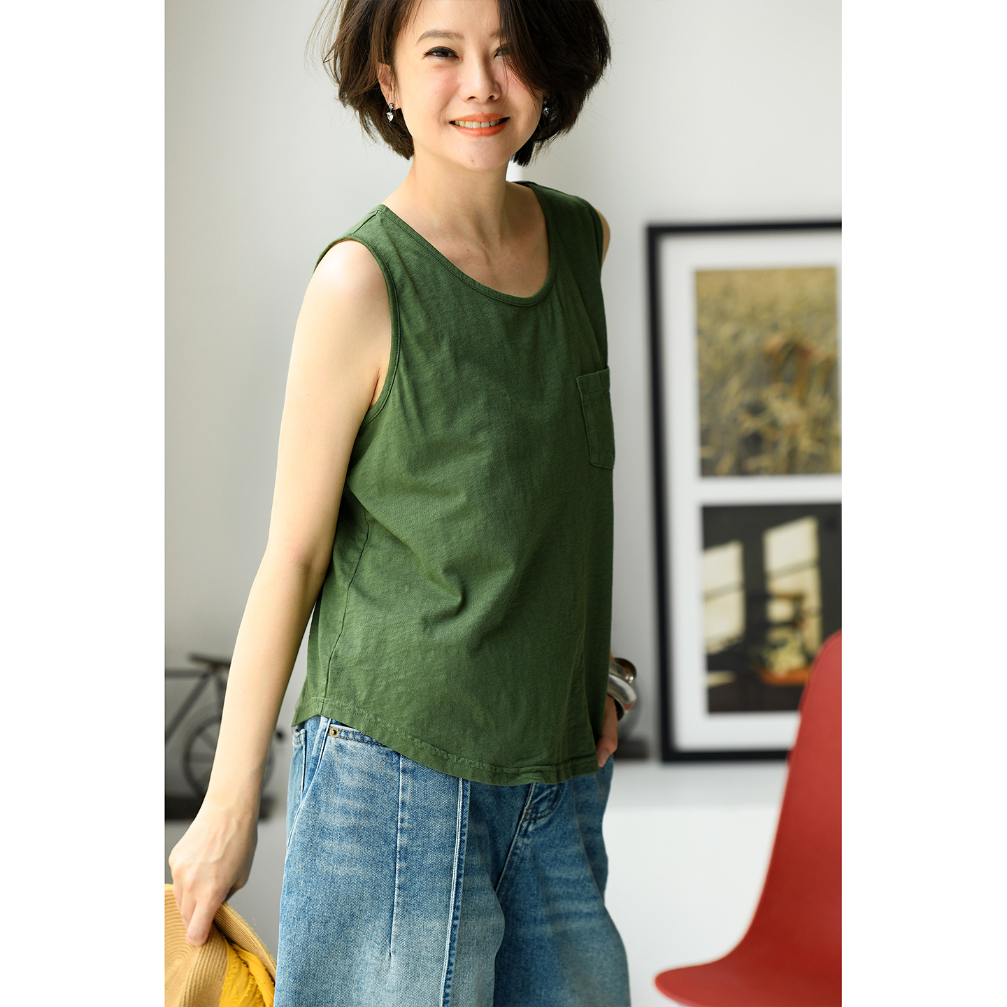 百搭做旧多色小兜打底外穿背心女