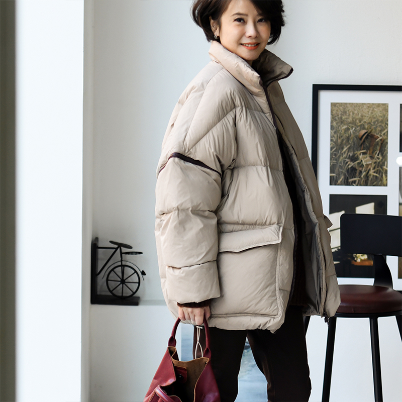 拼色宽松可拆袖两穿马甲羽绒服