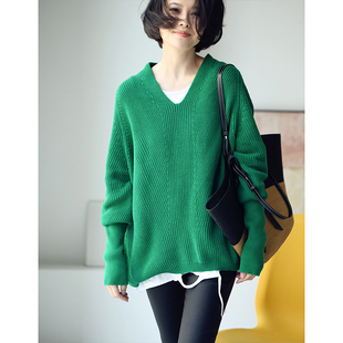 包邮 V领套头针织衫 Z8160C 宽松蝙蝠袖 女秋 文艺简约气质设计款