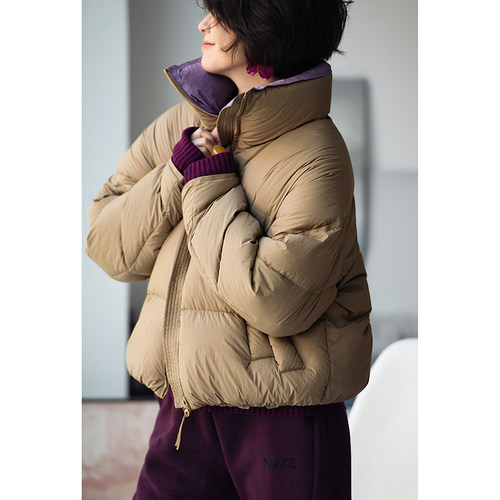 拼色短款羽绒服外套洋气立领