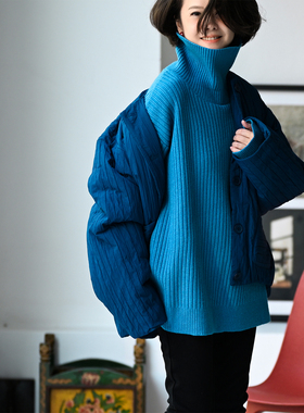 包邮Z50799 韩版休闲洋气高领坑条宽松大版打底针织衫女2025秋冬