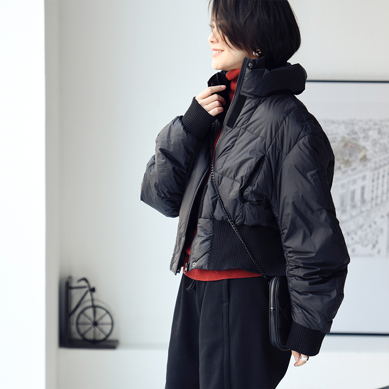 韩版帅气立领短款羽绒服女