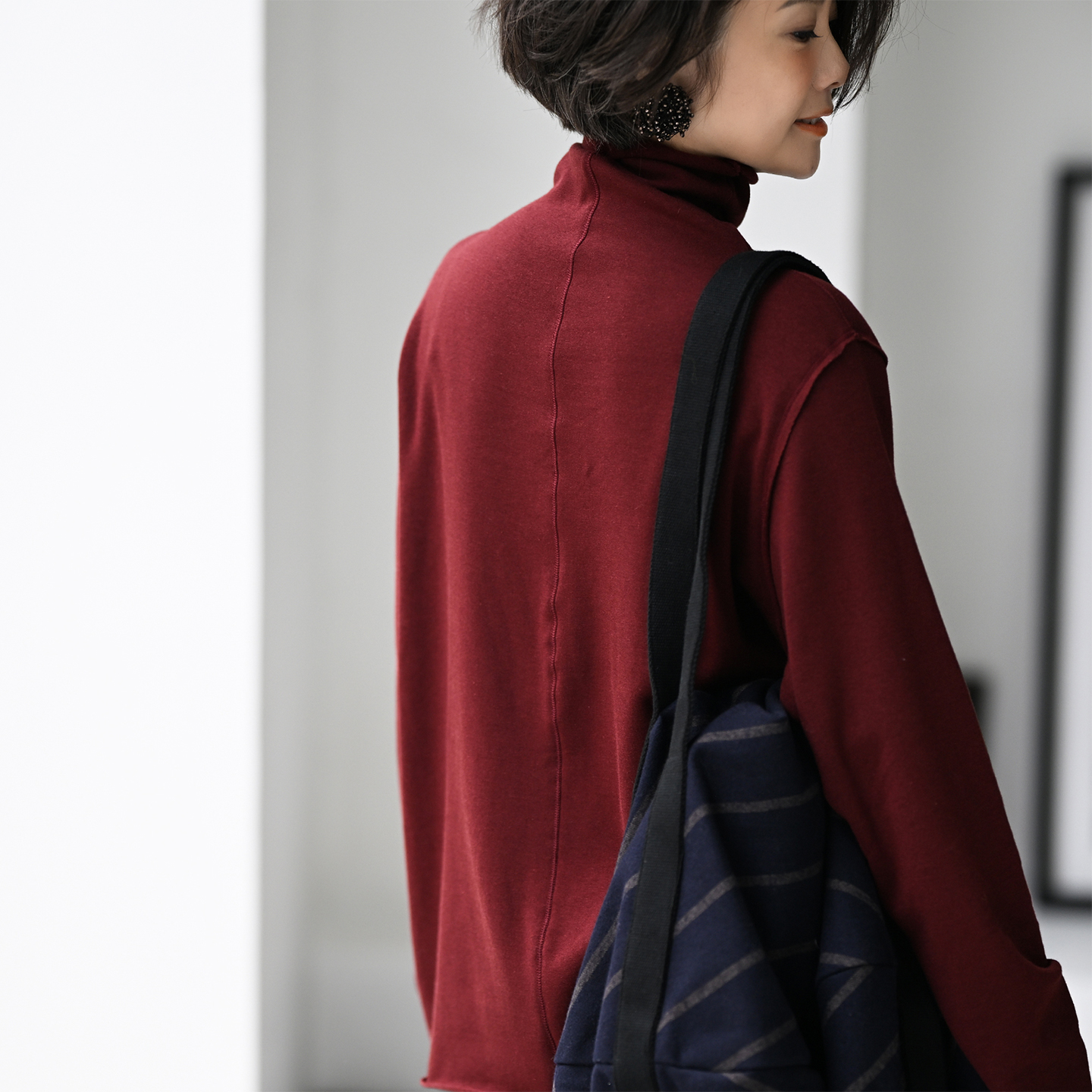 双面穿中缝宽松磨毛加绒打底T恤