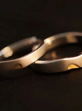 心心相印情侣对戒ins小众不规则磨砂爱心戒指 情人节礼物