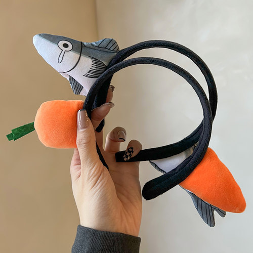 沈腾同款咸鱼头套闲鱼发箍搞怪卡通发窟发卡帽网红拍照胡萝卜头饰