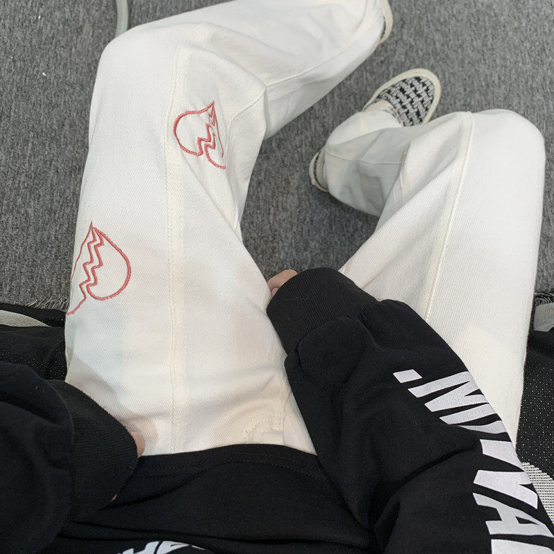 @港风高街潮牌白色牛仔裤男夏季宽松直筒阔腿休闲长裤NZ176-P45,男装牛仔裤,星座223（原229-2）