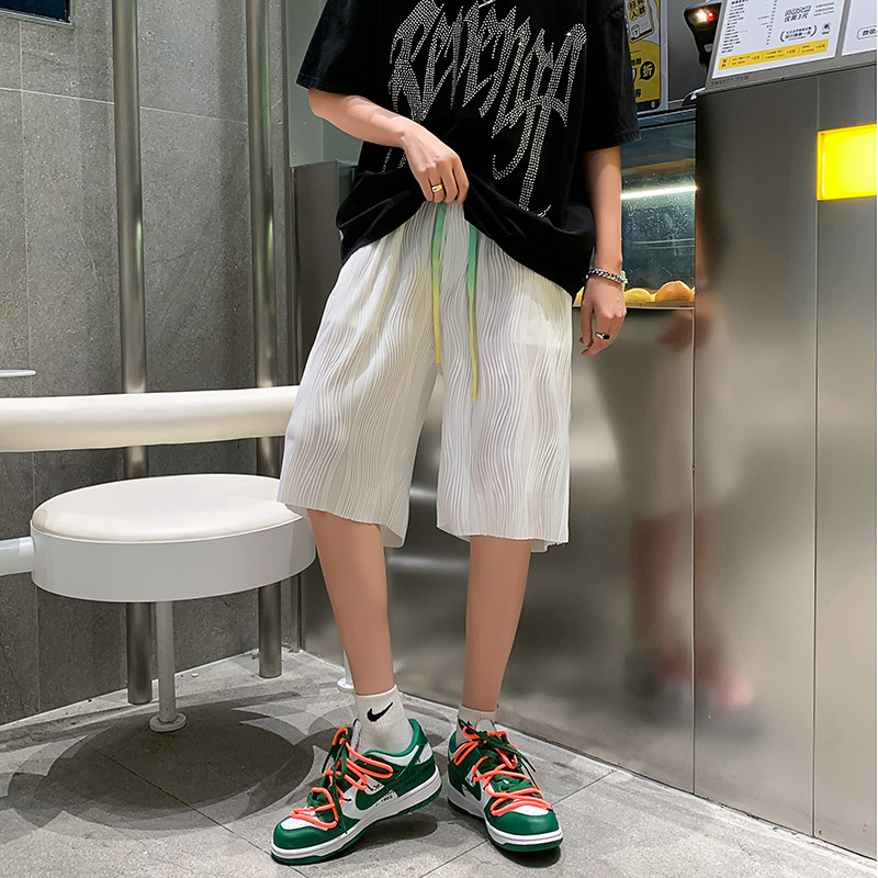 @港风波纹冰丝短裤男彩色抽绳宽松五分裤沙滩裤DK047-P28,男装牛仔裤,星座223（原229-2）