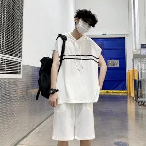 @港风   无袖连帽短袖卫衣套装男夏季一套衣服 TZ02-P45图片