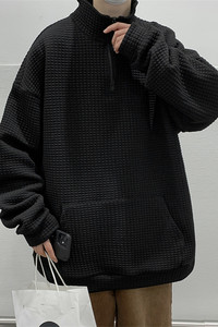 @港风 2025春季新款华夫格卫衣男宽松立领套头上衣WY131-P40图片