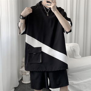 冰丝拼色连帽短袖短裤套装男女夏季两件套 TZ2221/P55图片