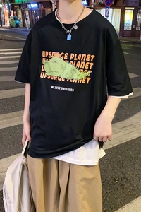 @港风 卡通印印短袖T恤男夏季纯棉打底半袖DT18-P25图片