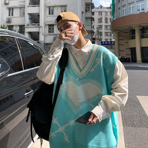 @港风男针织背心马甲情侣无休坎肩外套21M84-P38