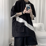 冰丝拼色连帽短袖短裤套装男女夏季TZ2221/P55，男装牛仔裤，星座223（原229-2）