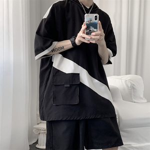 冰丝拼色连帽短袖短裤套装男女夏季 TZ2221/P55图片