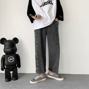 @港风 腰果花拼接牛仔裤男宽松九分直筒裤NZ225-P45图片