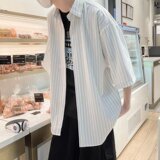 @港风韩版五分袖外套条纹短袖衬衫男港风CS113-P35，男装T恤，星座223（原229-2）