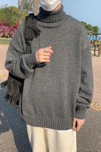 @港风 套头高领纯色针织衫毛衣男大码M-8XL韩版上衣21M60-P35图片