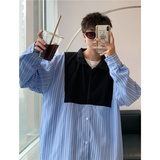 @港风条纹拼接衬衫男立领长袖衬衣春季新款CS107-P40，男装衬衫，星座223（原229-2）