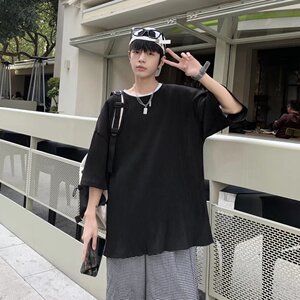 @港风 百褶冰丝ins男气质潮标准城市风貌T恤 DT15-P28图片