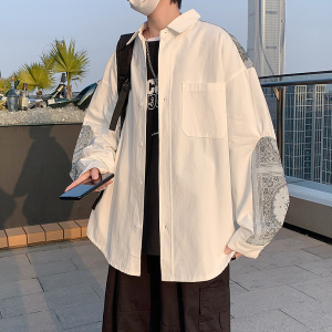 @港风 2022腰果花拼接长袖衬衫男春秋潮流上衣CS106-P35图片