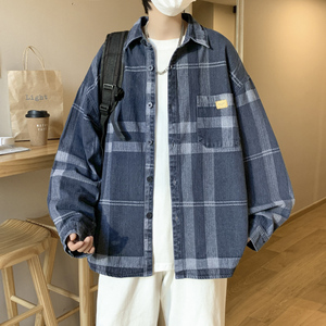@港风 格子长袖衬衫男青少年百搭衬衣上衣CS105-P35图片