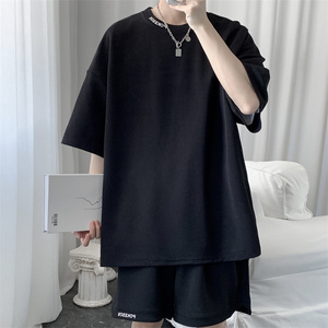 现货 夏季短袖T恤短裤运动套装男大码刺绣 TZ2226/P50图片