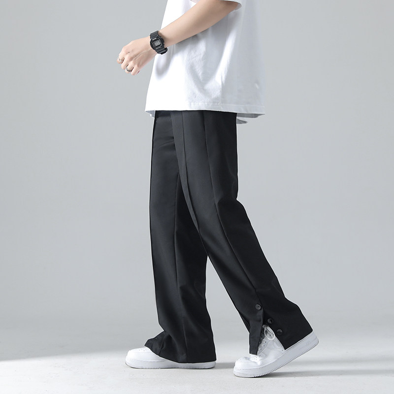 @港风 裤脚纽扣开衩休闲西裤男小众设计感直筒裤NZ253-P45图片
