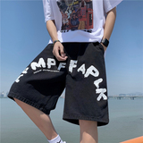 @港风夏季字母印花牛仔短裤男宽松阔腿五分裤DK067-P40，男装牛仔裤，星座223（原229-2）