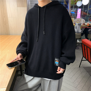 @港风 连帽针织衫毛衣男秋冬慵懒风宽松线衣21M29-P50图片