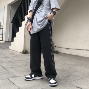 @港风2025年春装新款M-5XL大码格子牛仔裤男NZ210-P45,白鞋怎么搭配显腿裤图片