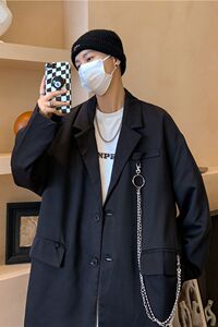 @港风 炸街西装男链条设计感休闲西服冷淡风外套XF6512-P60图片
