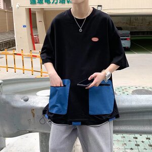 @港风   嘻哈短袖T恤夏装酷酷上衣男女港味口袋半袖 DT06-P35图片