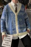 @港风男针织开衫秋冬V领毛衣腰果印花单排扣宽松21M59-P50，男装针织衫/毛衣，星座223（原229-2）