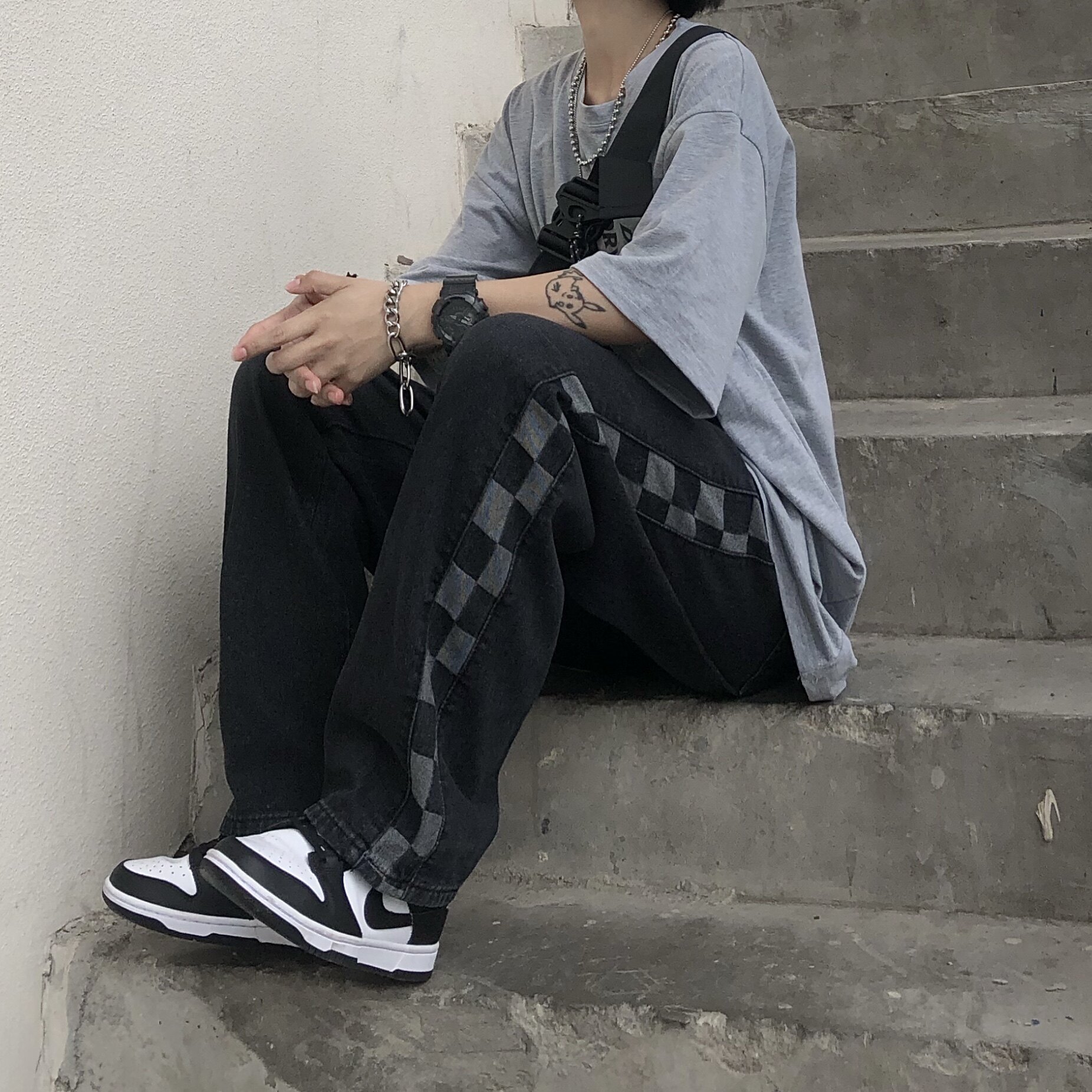 @港风2025年春装新款M-5XL大码格子牛仔裤男NZ210-P45,男装牛仔裤,星座223（原229-2）