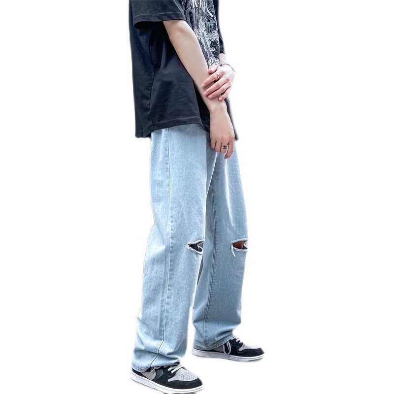 @港风M-5XL直筒破洞乞丐牛仔裤男生大码长裤NZ242-P45,男装牛仔裤,星座223（原229-2）