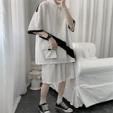 现货冰丝拼色连帽短袖短裤套装男女夏季两件套TZ2221/P55，男装休闲套装，星座223（原229-2）