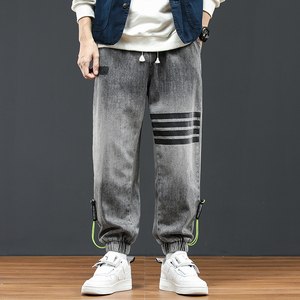 @日系大码 M-4XL 四条杠渐变色牛仔裤男宽松直筒束脚裤NZ193-P50图片