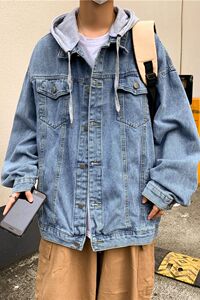 @港风 牛仔外套男春秋季2025新款潮牌ins连帽夹克衫JK887-P70图片