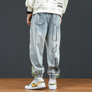 @日系大码 M-4XL 四条杠渐变色牛仔裤男宽松束脚裤NZ193-P50图片