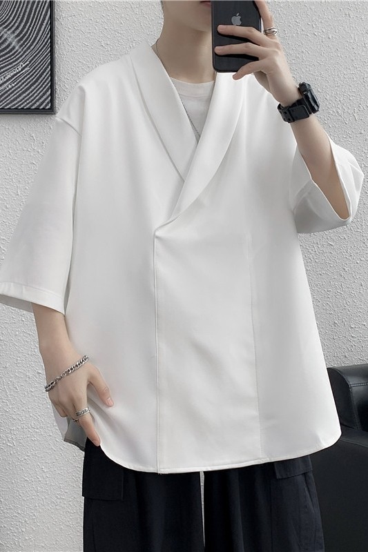 @港风男士V领短袖衬衫冰感五分袖衬衣夏季汉服CS116-P40,男装T恤,星座223（原229-2）