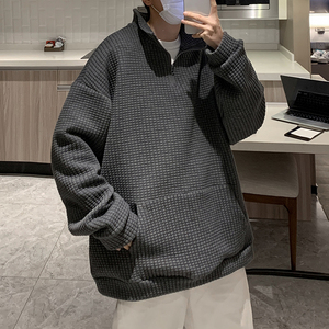 @港风 2025春季新款华夫格卫衣男宽松立领上衣WY131-P40图片