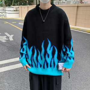 @港风圆领针织衫毛衣男春秋款宽松ins超火潮牌上衣21M23-P50